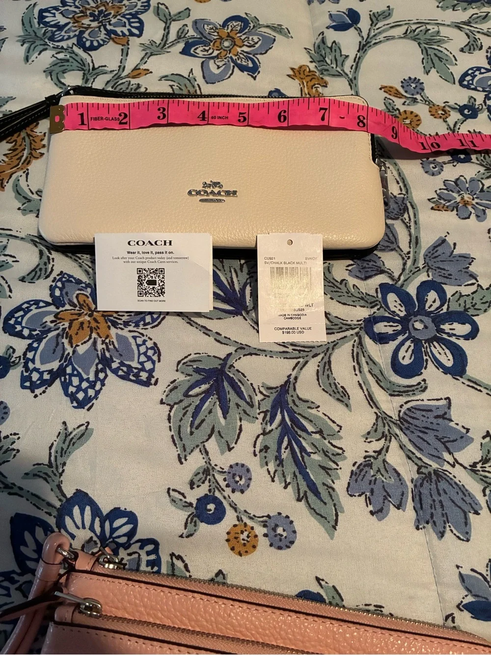 Coach Pebbled Leather Wristlet in Cream and Black